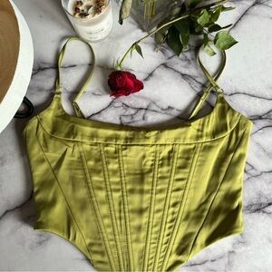 White Fox Boutique Olive Green Satin Crop Corset Top